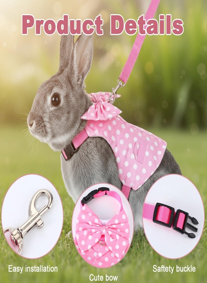 BOHUIZ Rabbit Harness and Leash Set, Pink Polka Dot Bunny Suit, Cute Easter Bunny Clothes with Cute Bow for Outdoor Training Camping Walking Escape Proof Pink(M) - Image 3